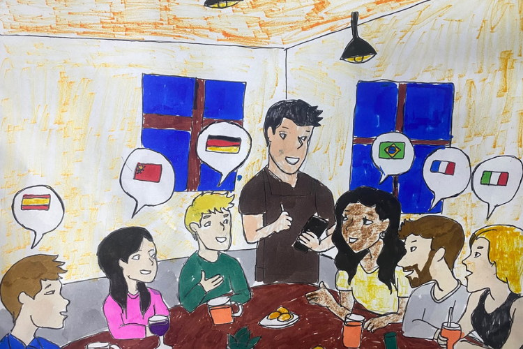 Bares recebem grupos de conversação em idiomas e criam novas experiências para os consumidores | Ilustração feita por David Lucas, jovem artista autista da equipe de Conteúdo da Abrasel